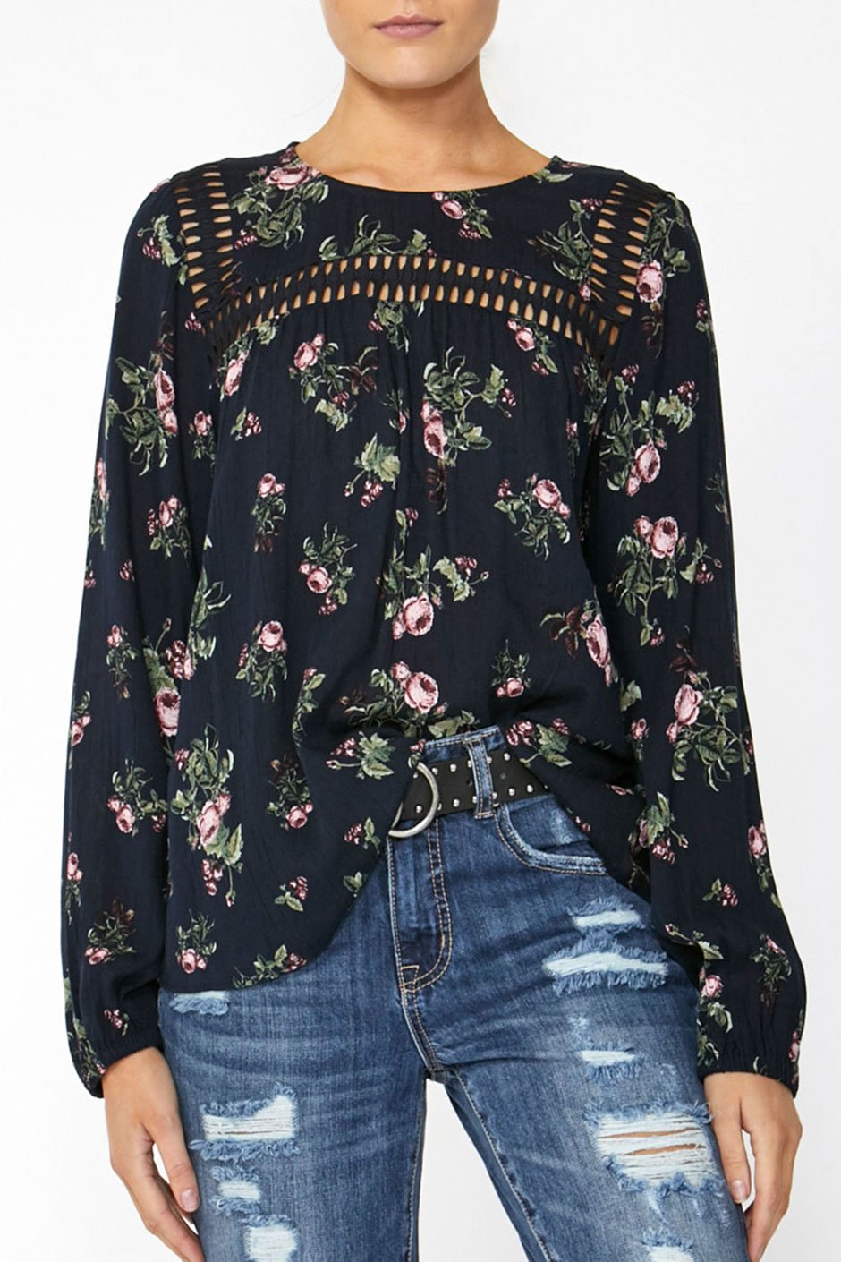 [TEST] Janelle Lace Trim Blouse