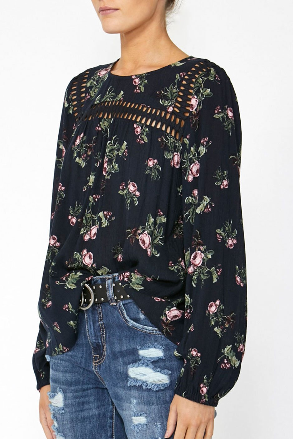 [TEST] Janelle Lace Trim Blouse