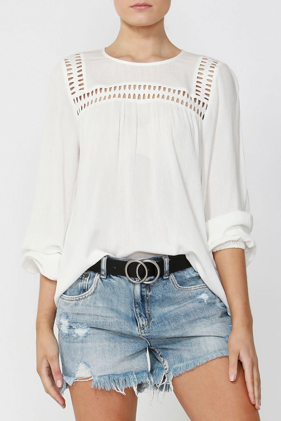 [TEST] Janelle Lace Trim Blouse
