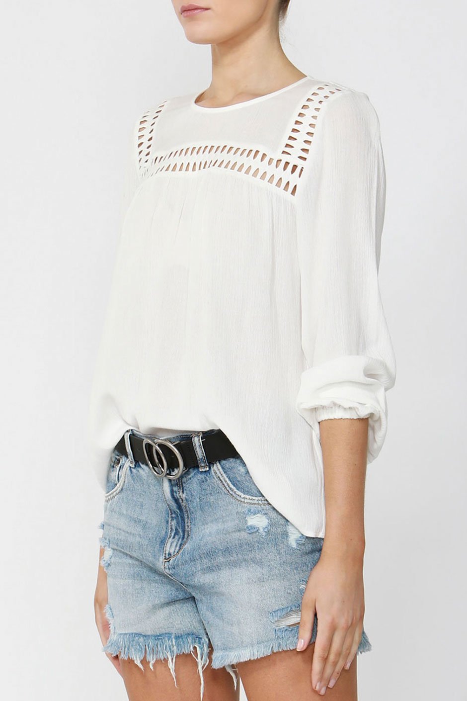 [TEST] Janelle Lace Trim Blouse