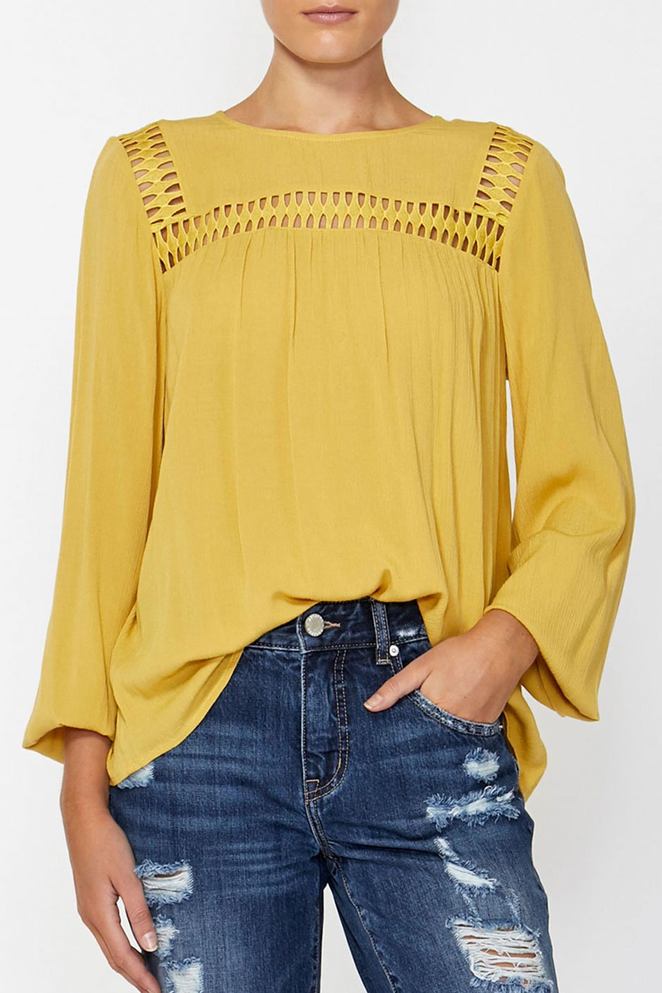 [TEST] Janelle Lace Trim Blouse