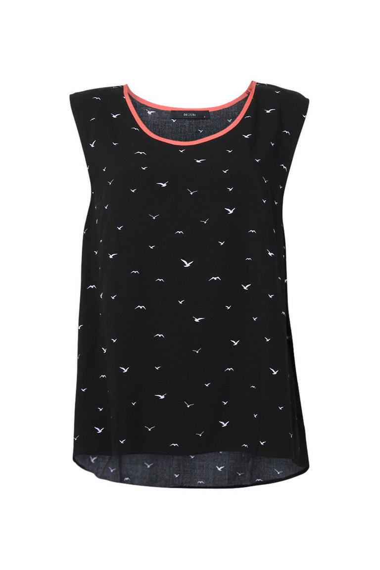 [TEST] Ally Pop Trim Bird Print Top
