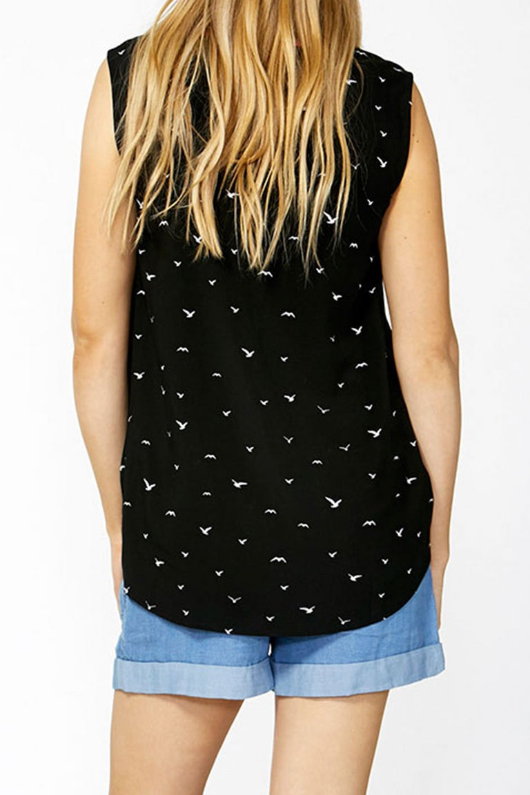 [TEST] Ally Pop Trim Bird Print Top
