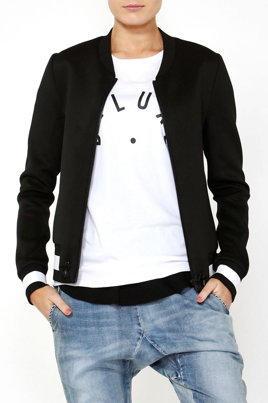 [TEST] Luxe Stripe Rib Bomber Jacket