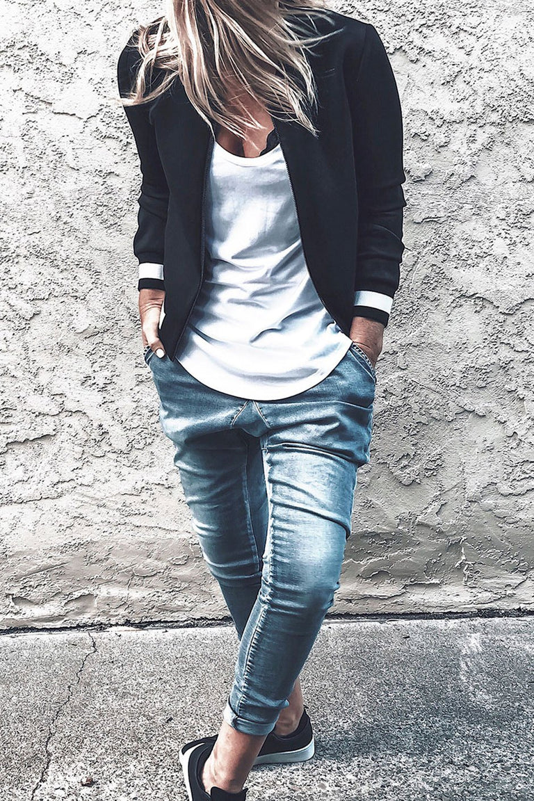 [TEST] Luxe Stripe Rib Bomber Jacket