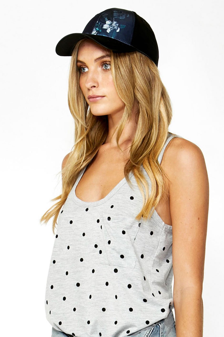 [TEST] Navy Base Floral Satin Cap