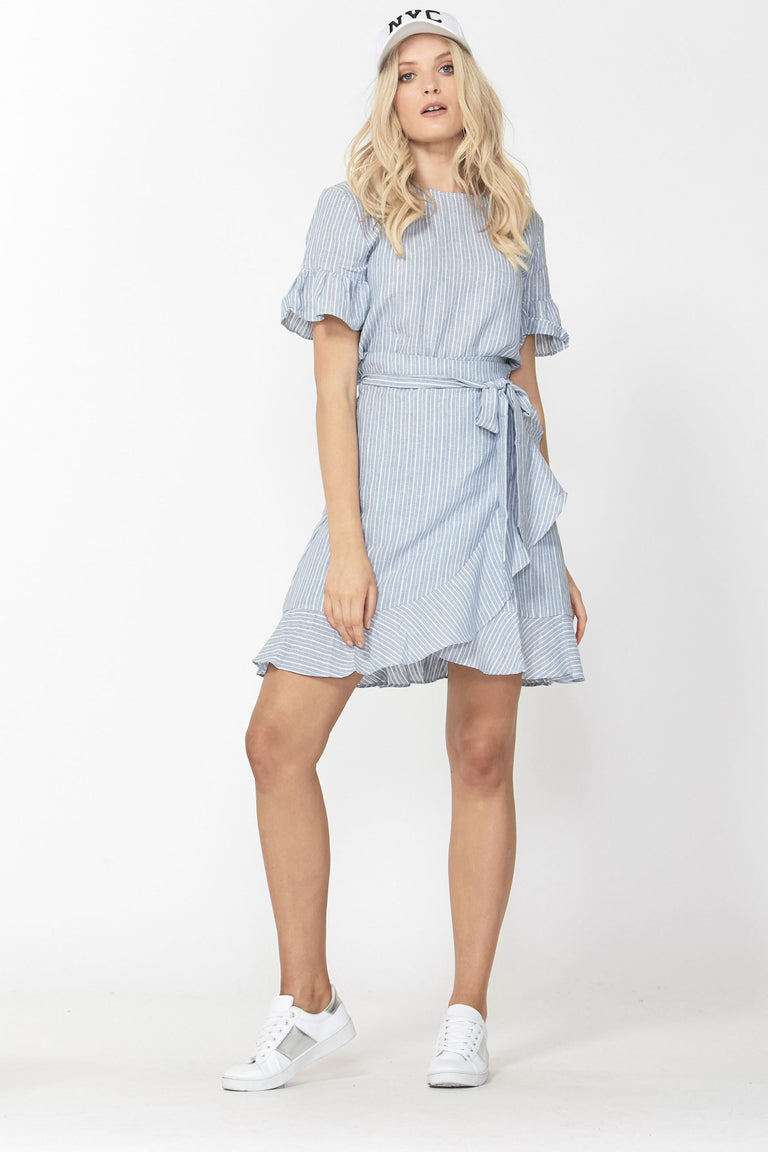 [TEST] Maya Linen Ruffle Wrap Dress