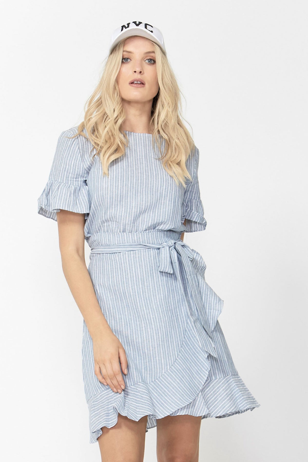 [TEST] Maya Linen Ruffle Wrap Dress