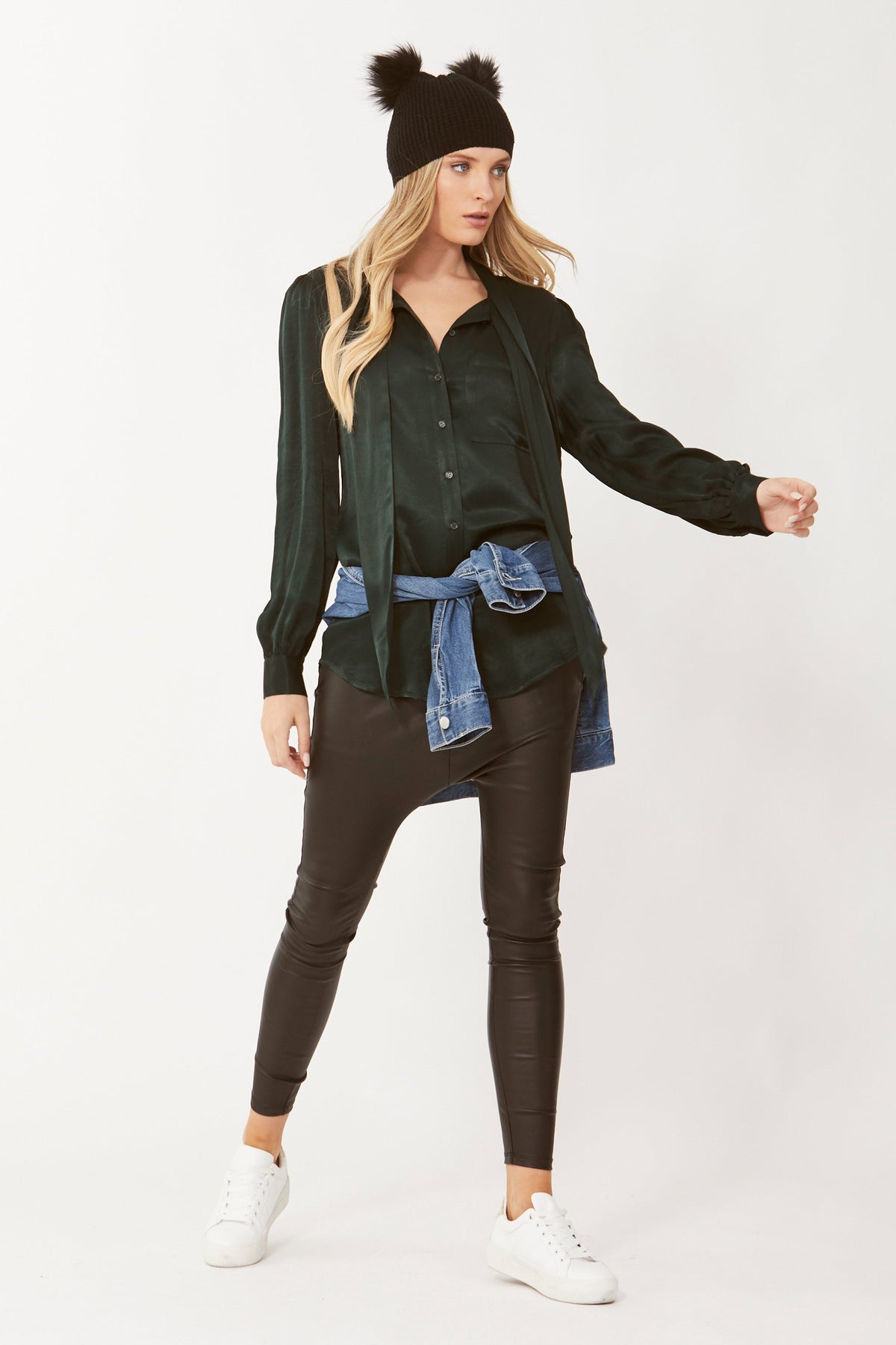 [TEST] April Satin Tie Neck Top