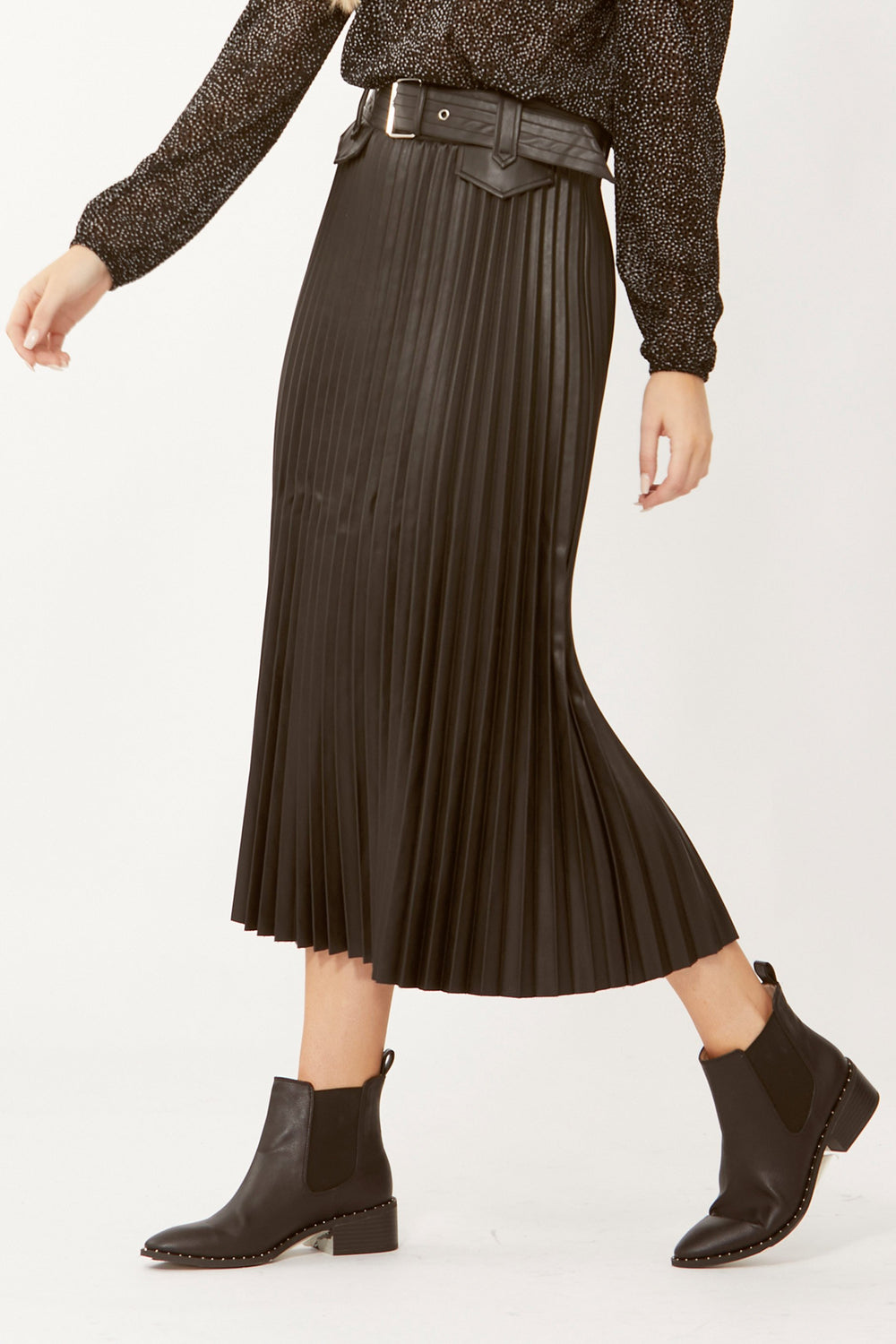 [TEST] Lilly Pleated PU Midi Skirt