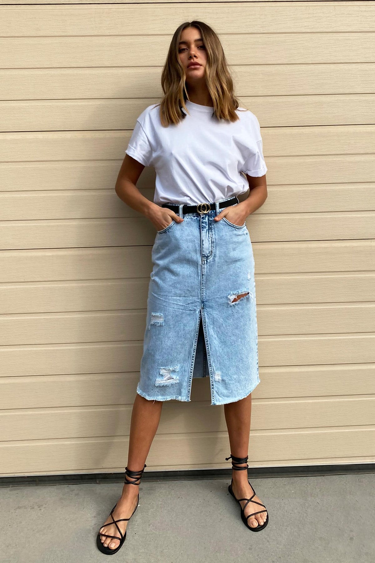 [TEST] Elise Ripped Denim Midi Skirt
