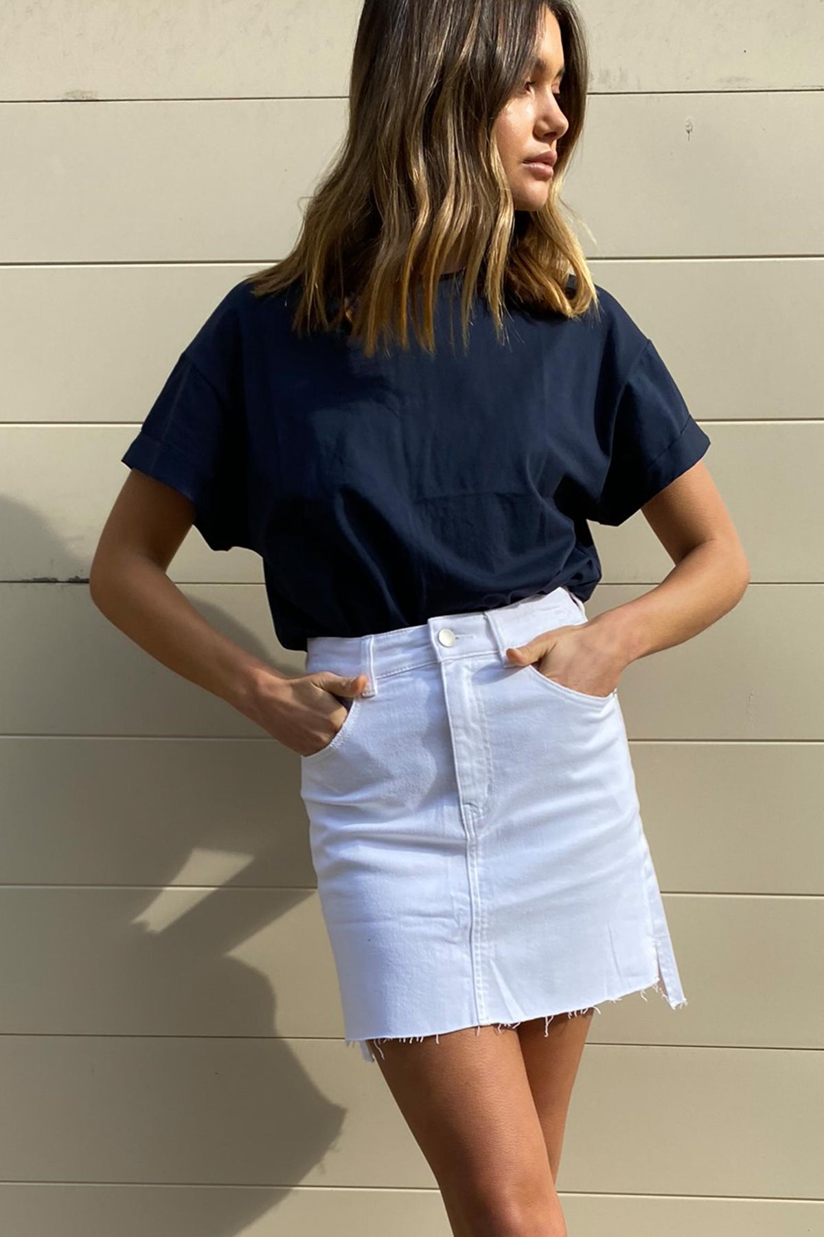 [TEST] Gina Stepped Hem Denim Skirt