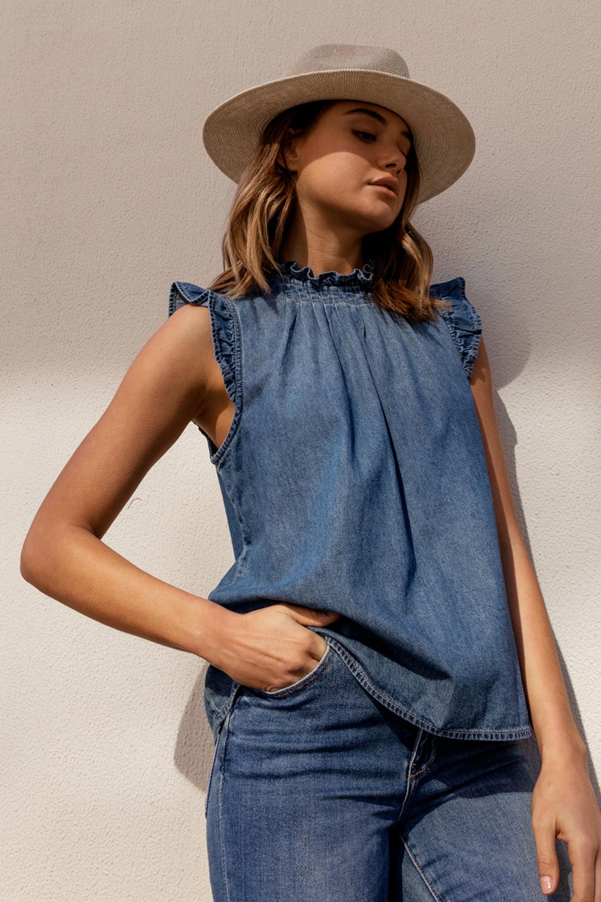 [TEST] Courtney Denim Ruffle Blouse