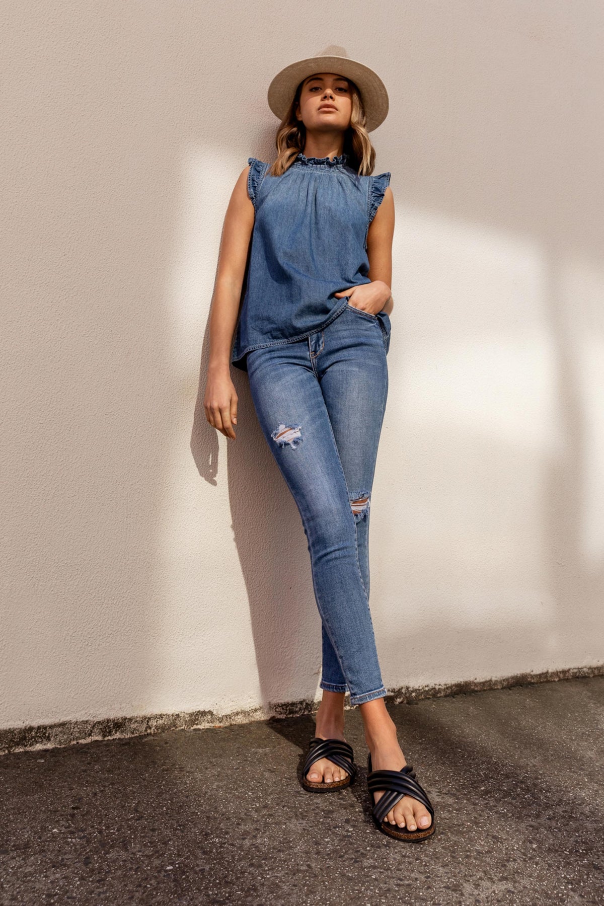 [TEST] Courtney Denim Ruffle Blouse