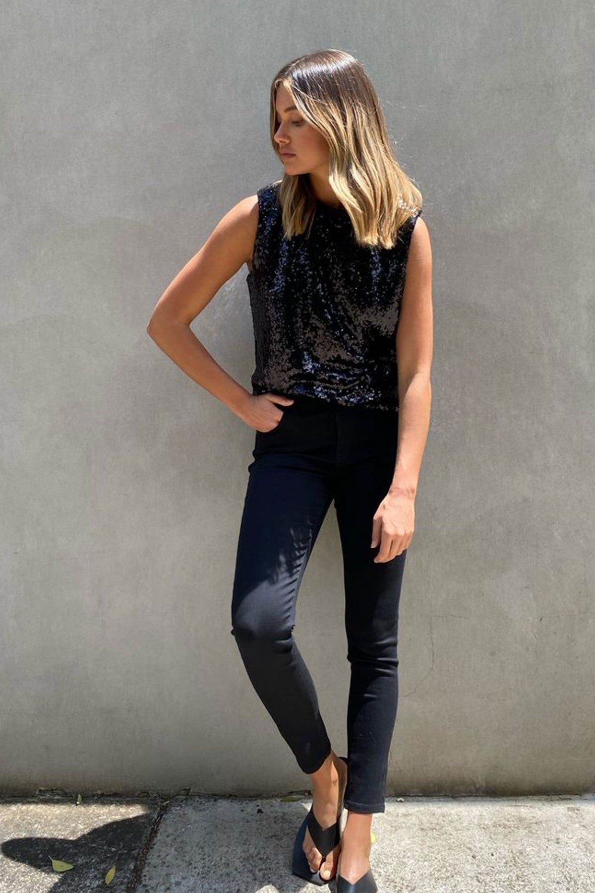 [TEST] Dani Sequin Shoulder Pad Top