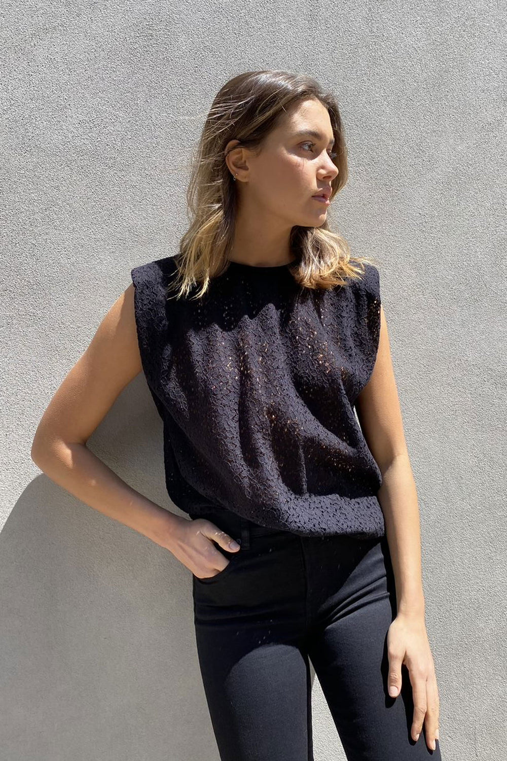 [TEST] Dani Shoulder Pad Lace Top