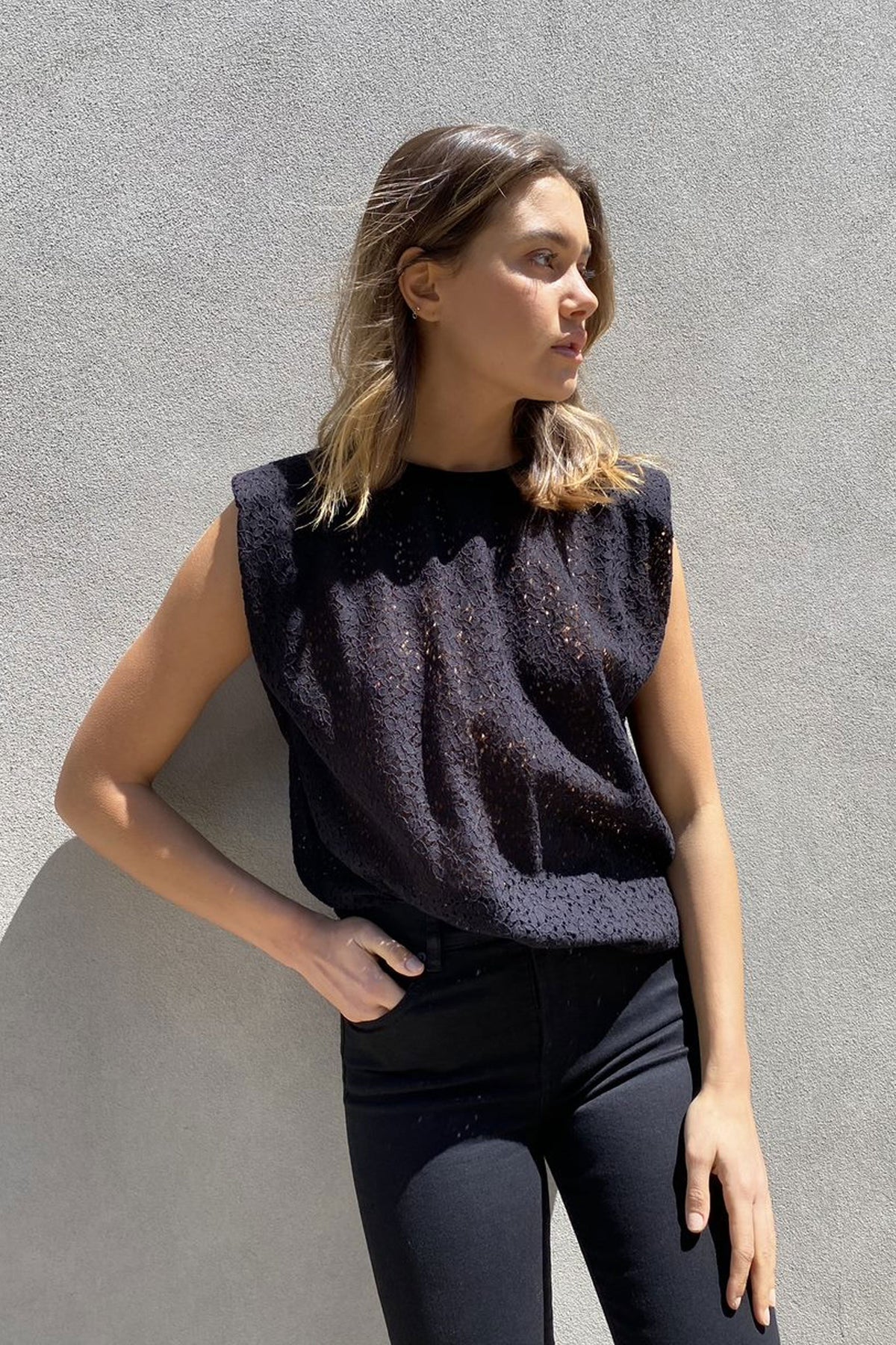 [TEST] Dani Shoulder Pad Lace Top