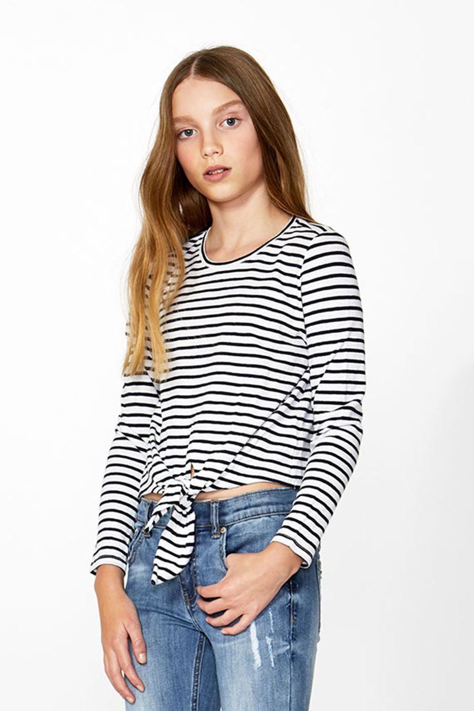 [TEST] Kids Tie Front Stripe Top