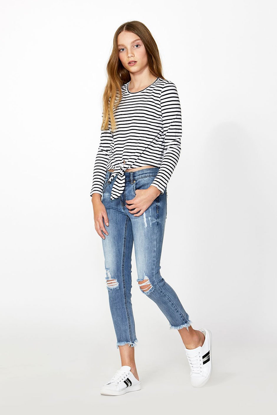 [TEST] Kids Tie Front Stripe Top