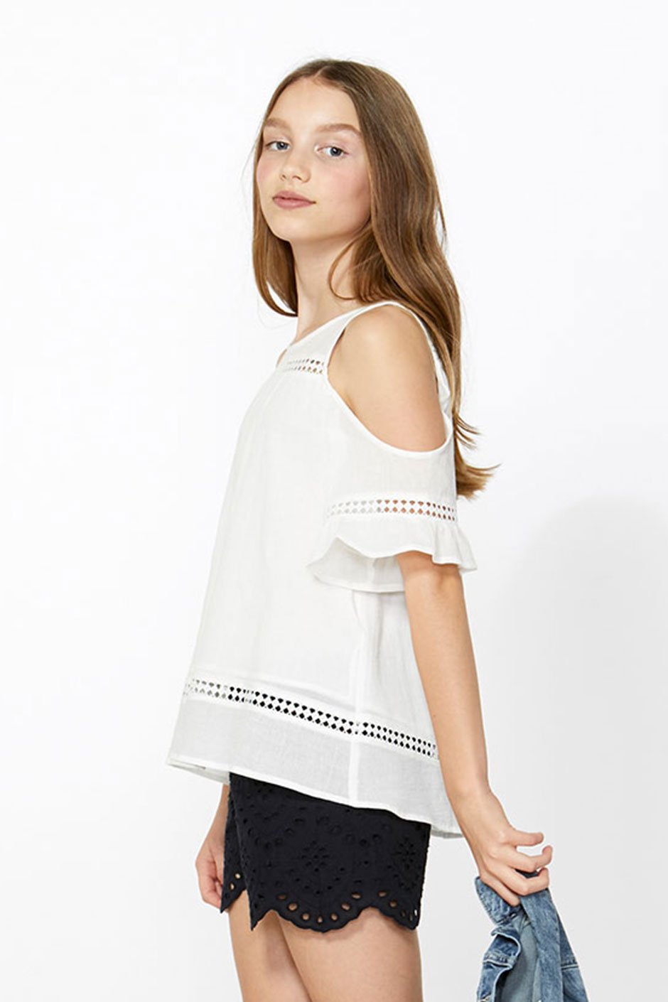 [TEST] Kids Lace Cold Shoulder Top