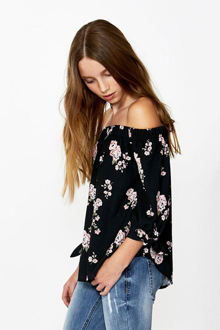 [TEST] Kids Floral Off Shoulder Top