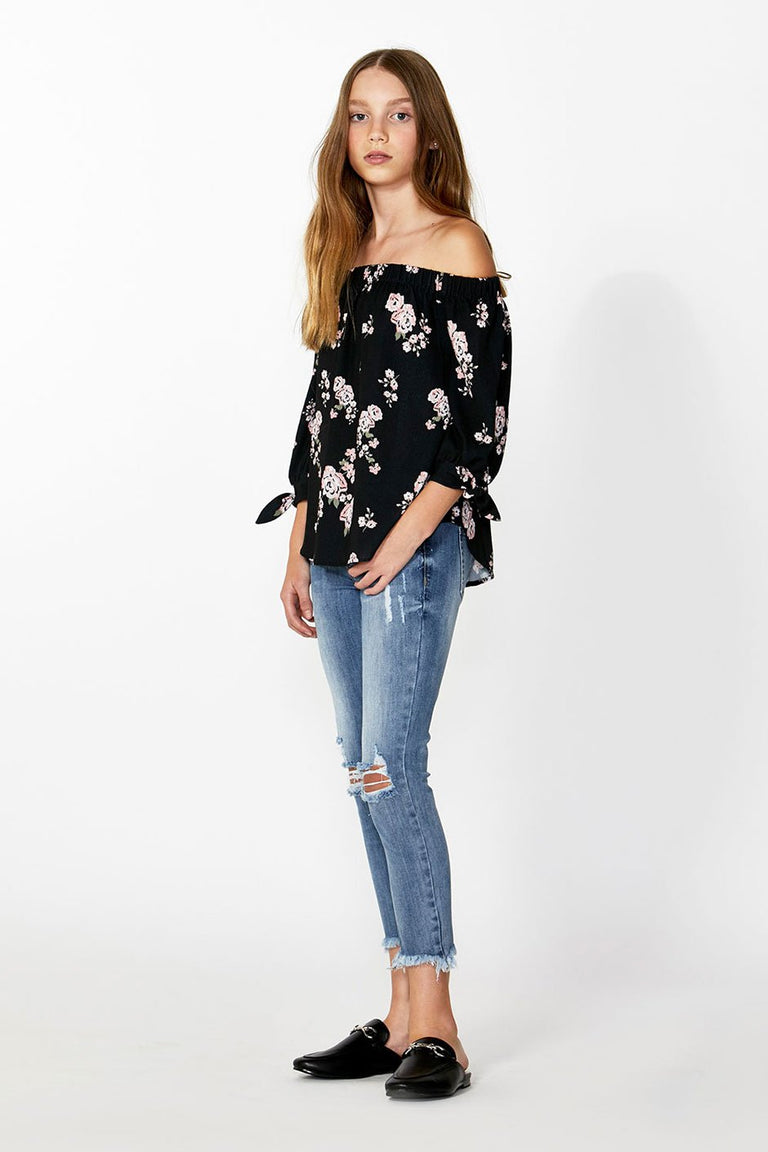 [TEST] Kids Floral Off Shoulder Top