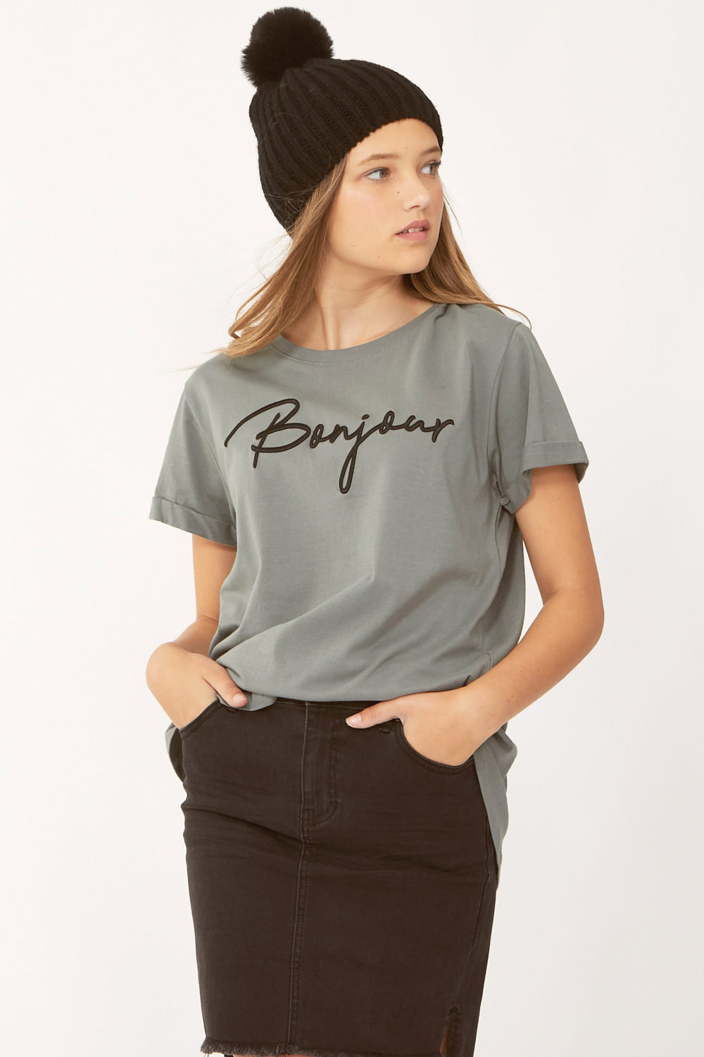 [TEST] Kids Bonjour Embroidery Tee